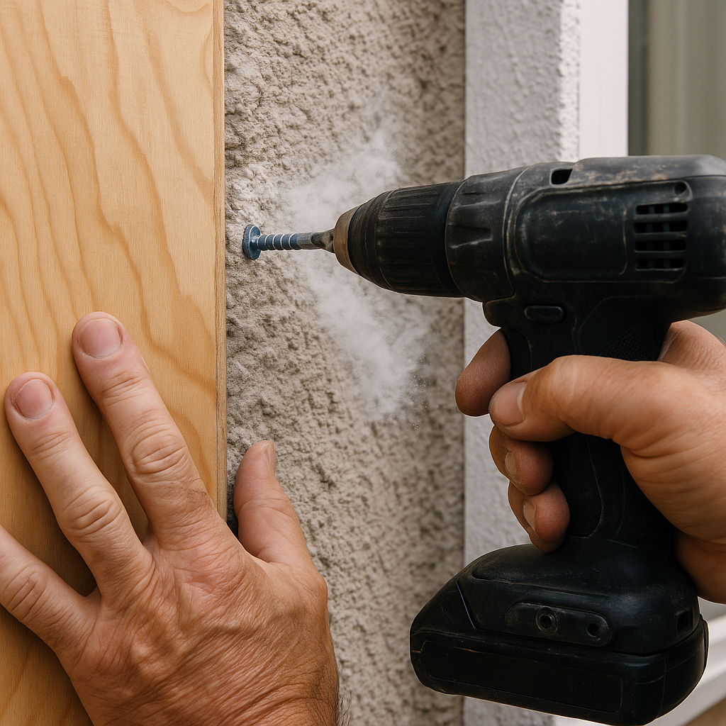 Emergency window boarding service installing storm protection plywood