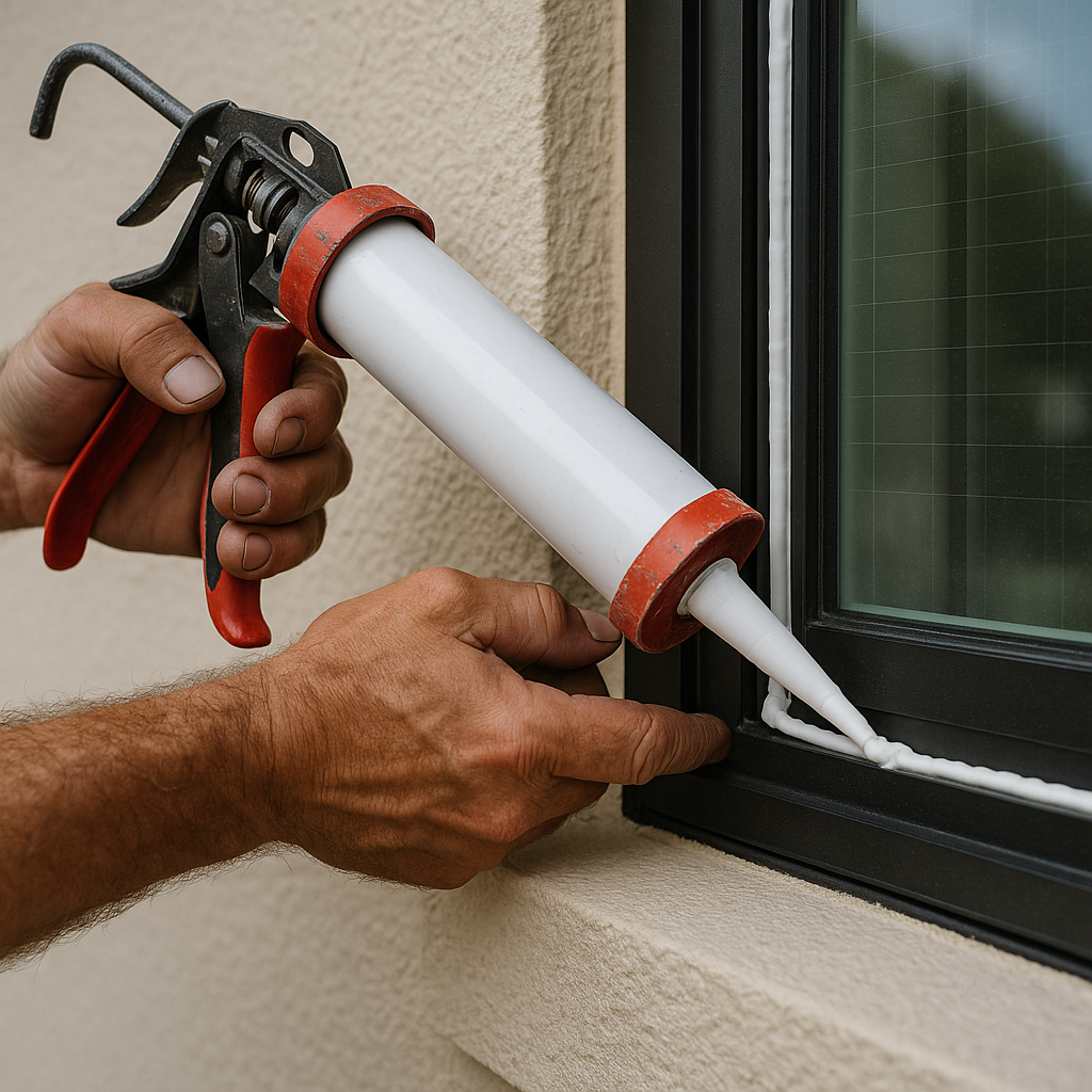 Impact window installer setting up replacement windows for hurricane protection