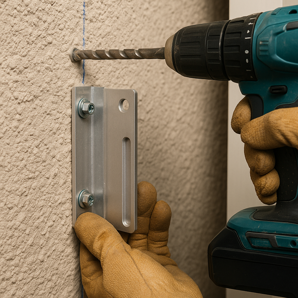 Hurricane shutter installer mounting accordion shutters with proper anchoring