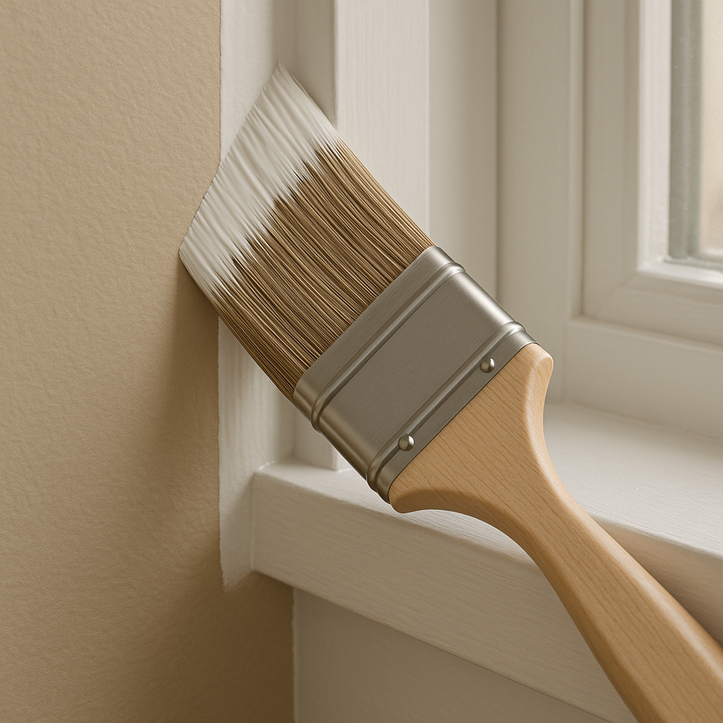 Interior painter rolling fresh coat on bedroom wall after drywall water damage repair