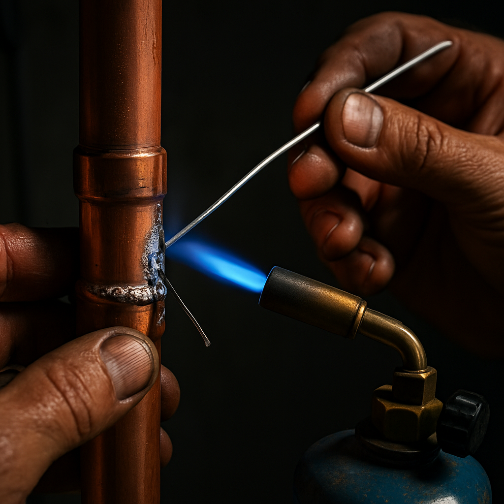 Plumber working on water heater repair after hurricane surge damage