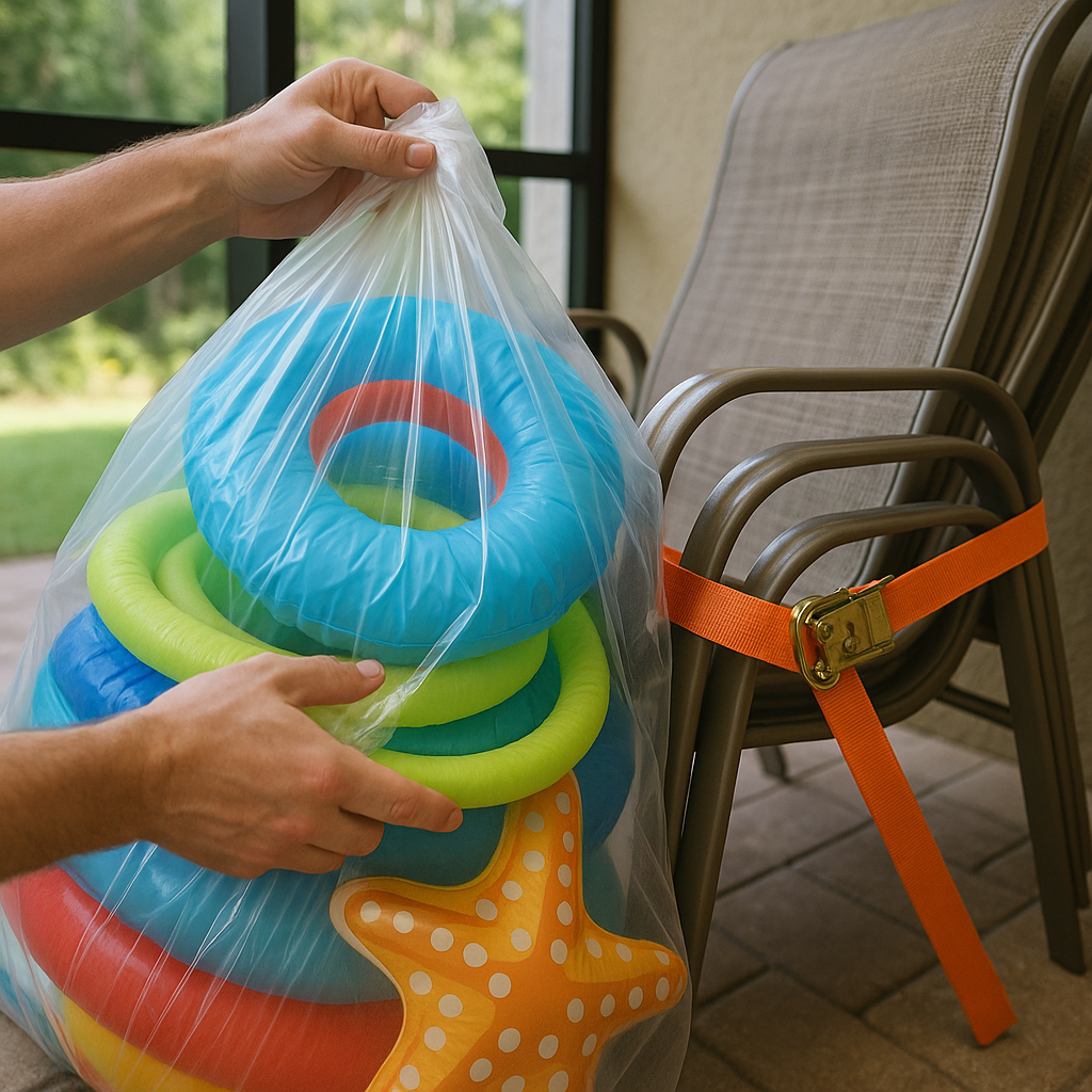 Pool equipment and pump motor wrapped for hurricane preparation