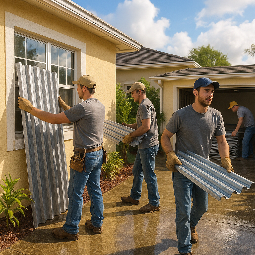 Same contractor returns to take down hurricane shutters after the storm
